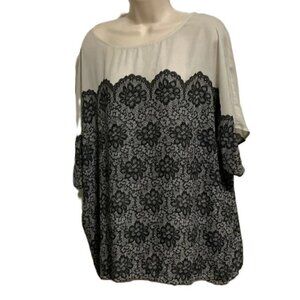 LANE BRYANT Cream with Black Lace Design Short Sleeve Blouse Plus Size 18/20